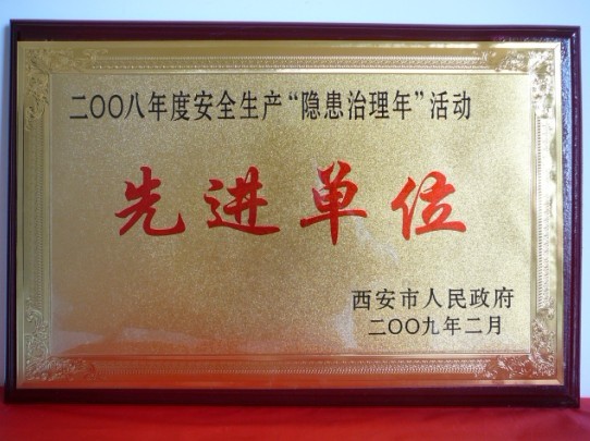 2009年2月，被西安市人民政府評為2008年度安全生產“隱患治理年”活動先進單位